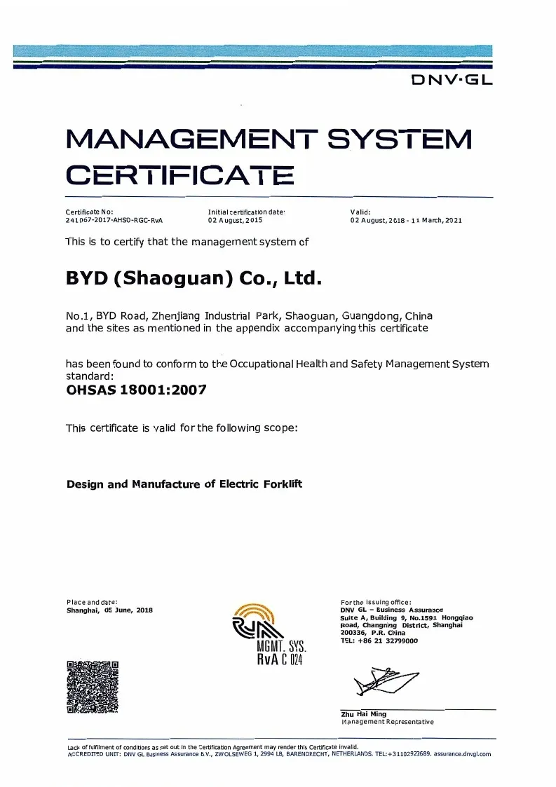 شهادة نظام إدارة الجودة - OHSAS18001: 2007 (الإنجليزية)